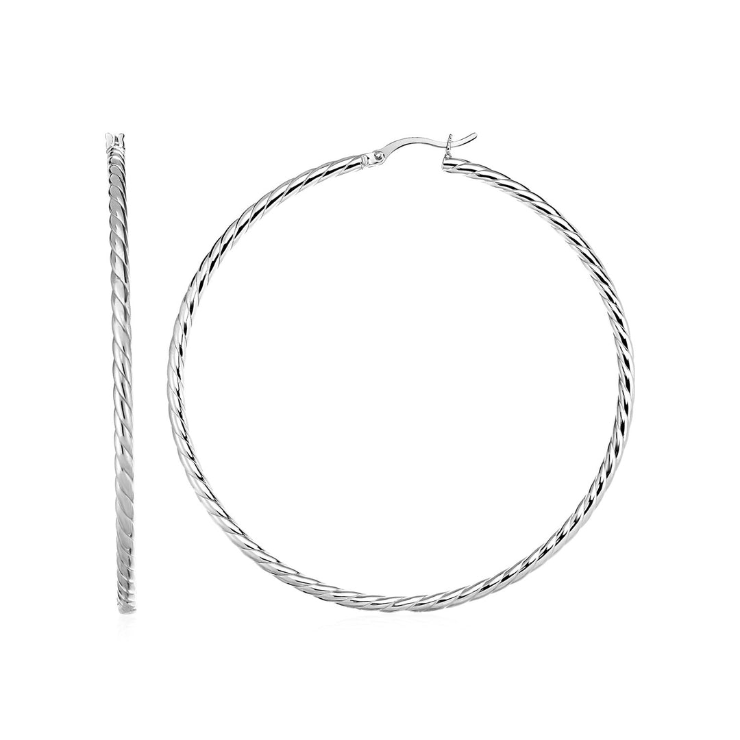 Hoop Earrings with Twist Texture in Sterling Silver(50mm) Earrings