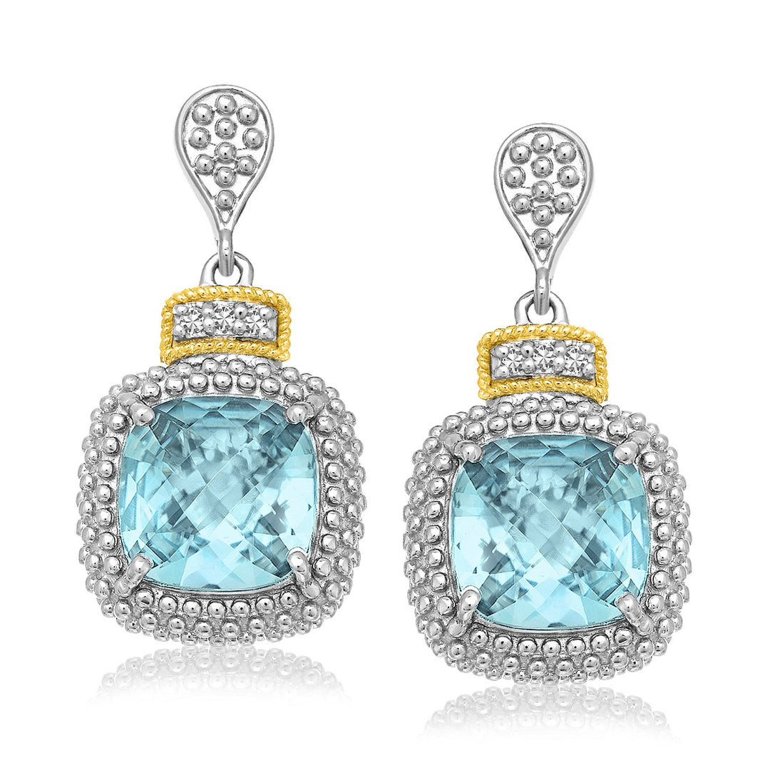 18k Yellow Gold & Sterling Silver Sky Blue Topaz & Diamond Earrings (.05cttw) Earrings