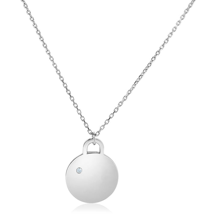 Sterling Silver 18 inch Necklace with Polished Disc with Diamond Necklaces