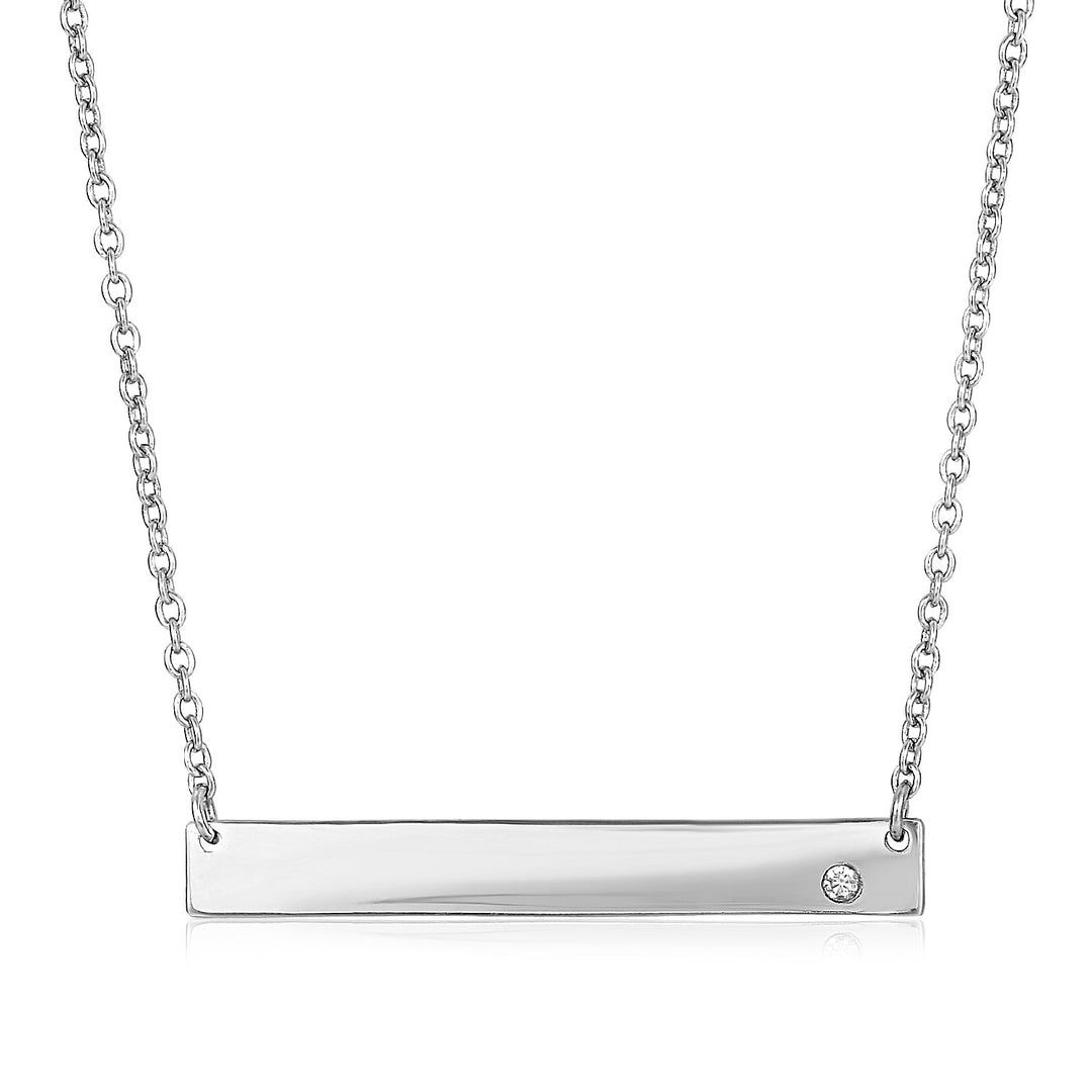 Sterling Silver Polished Bar Necklace with Cubic Zirconia Necklaces