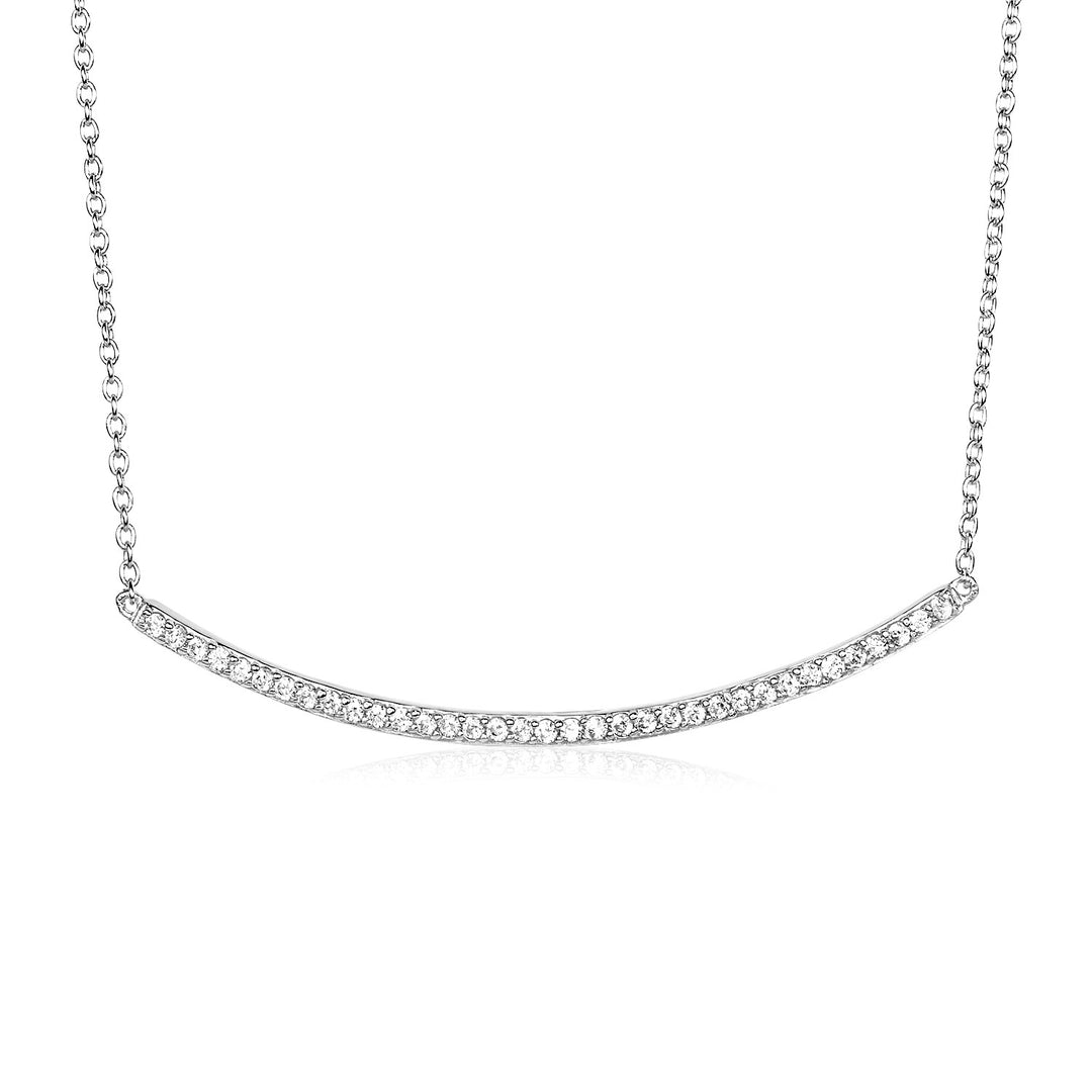 Sterling Silver Curved Bar Necklace with Cubic Zirconias Necklaces