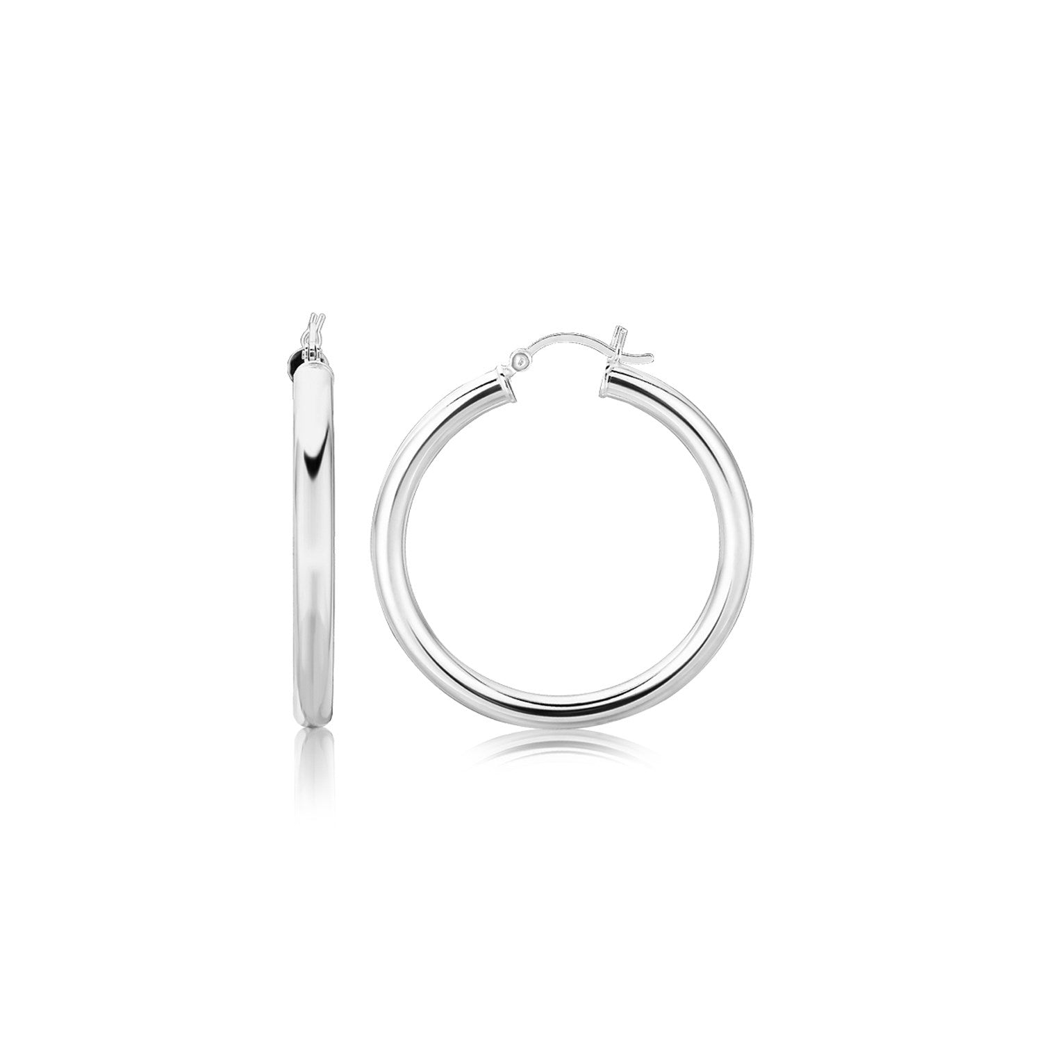 Sterling Silver Thick Rhodium Plated Polished Hoop Style Earrings (4x35mm) Earrings