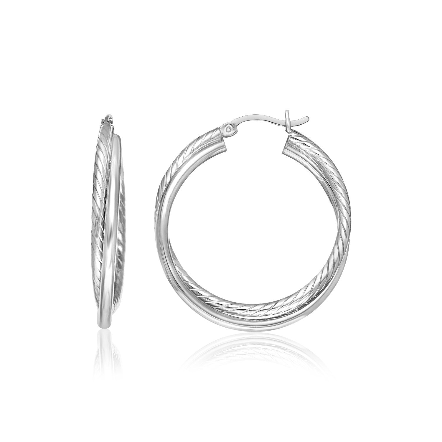 Sterling Silver Ridged Hoop Earrings with Textured Design Earrings