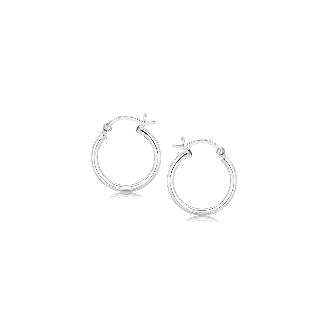 Polished Sterling Silver and Rhodium Plated Hoop Earrings (2x15mm) Earrings