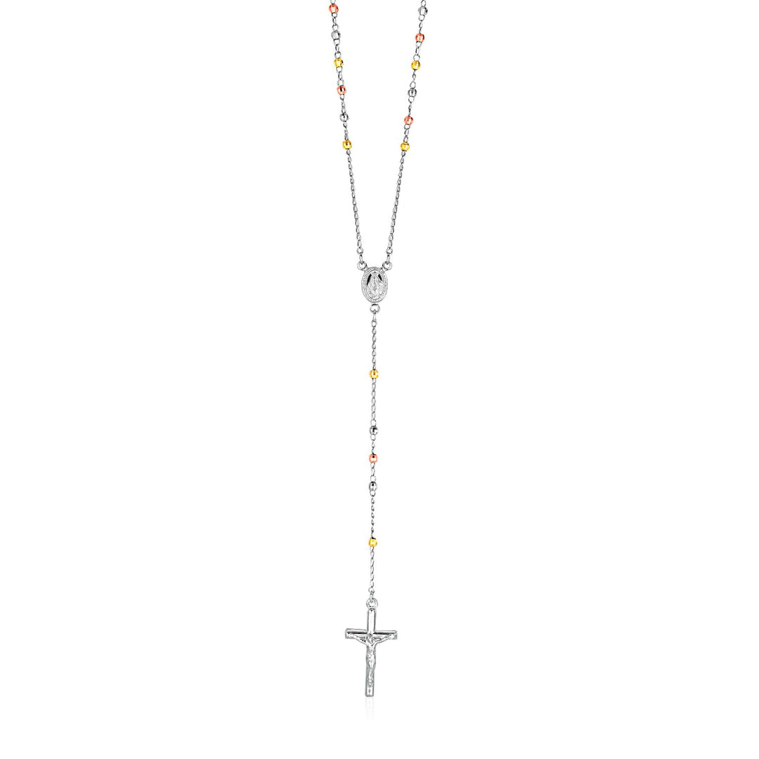 Three Toned Rosary Chain and Bead Necklace in Sterling Silver Necklaces