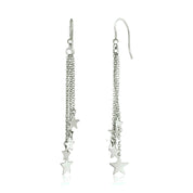 Sterling Silver Tassel Earrings with Polished Stars Earrings