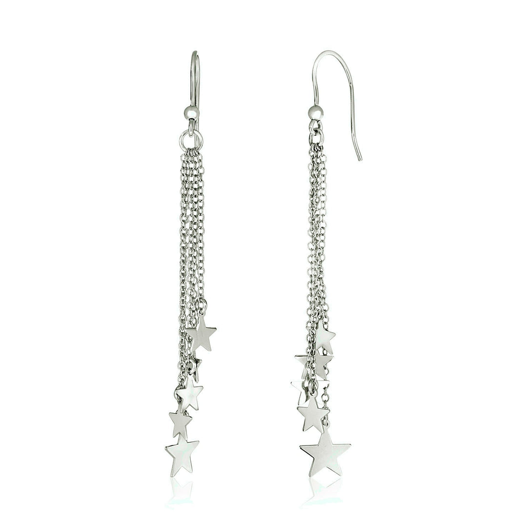 Sterling Silver Tassel Earrings with Polished Stars Earrings