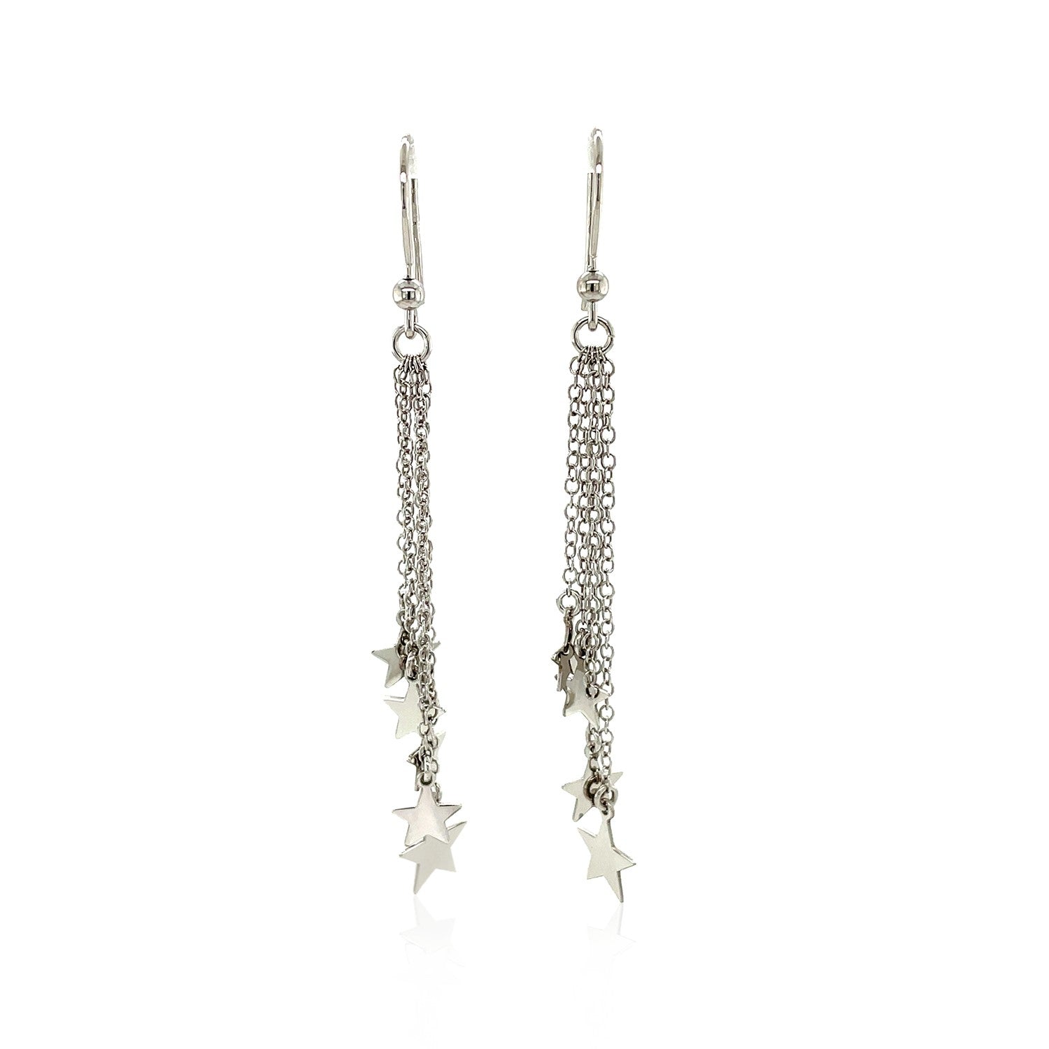 Sterling Silver Tassel Earrings with Polished Stars Earrings