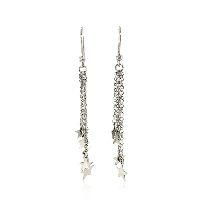 Sterling Silver Tassel Earrings with Polished Stars Earrings