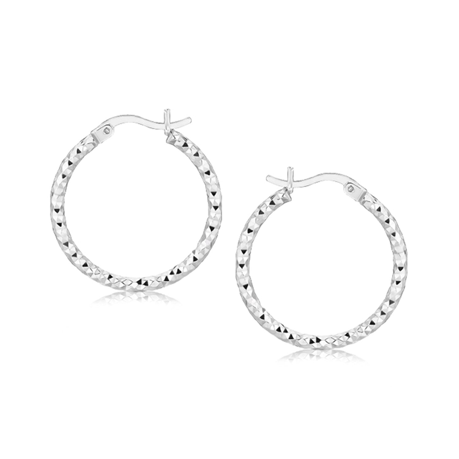 Sterling Silver Rhodium Plated Weave Like Hoop Style Earrings(2x20mm) Earrings