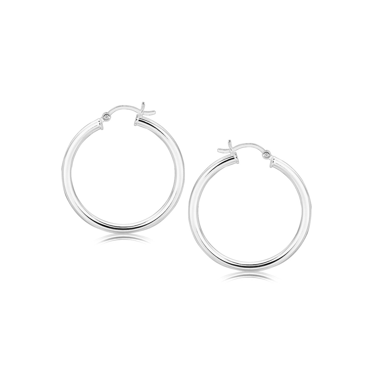 Sterling Silver Hoop Style Earrings with Polished Rhodium Plating (3x30mm) Earrings