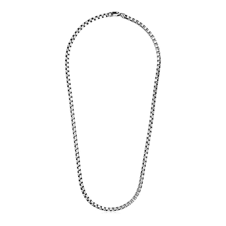 Sterling Silver Gunmetal Finish Round Box Chain Necklace Necklaces