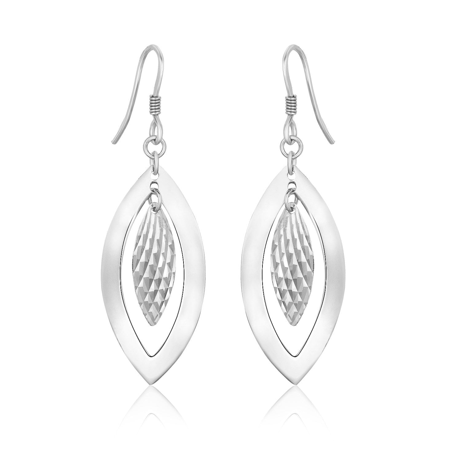 Sterling Silver Textured Marquise Shape Dangle Earrings Earrings