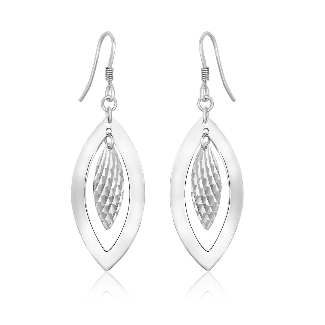 Sterling Silver Textured Marquise Shape Dangle Earrings Earrings