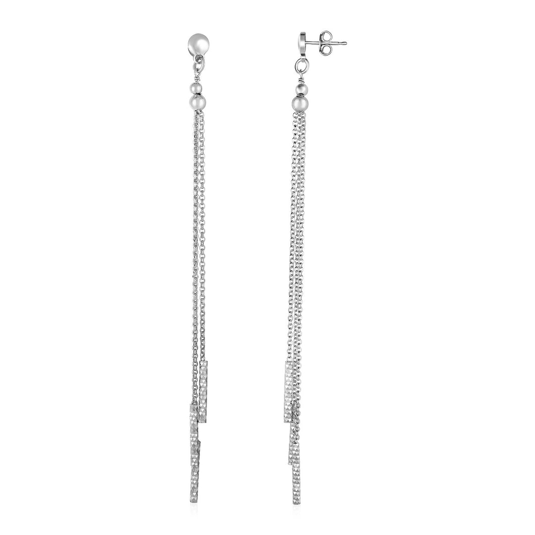 Long Chain Tassel and Textured Bar Drop Earrings in Sterling Silver Earrings