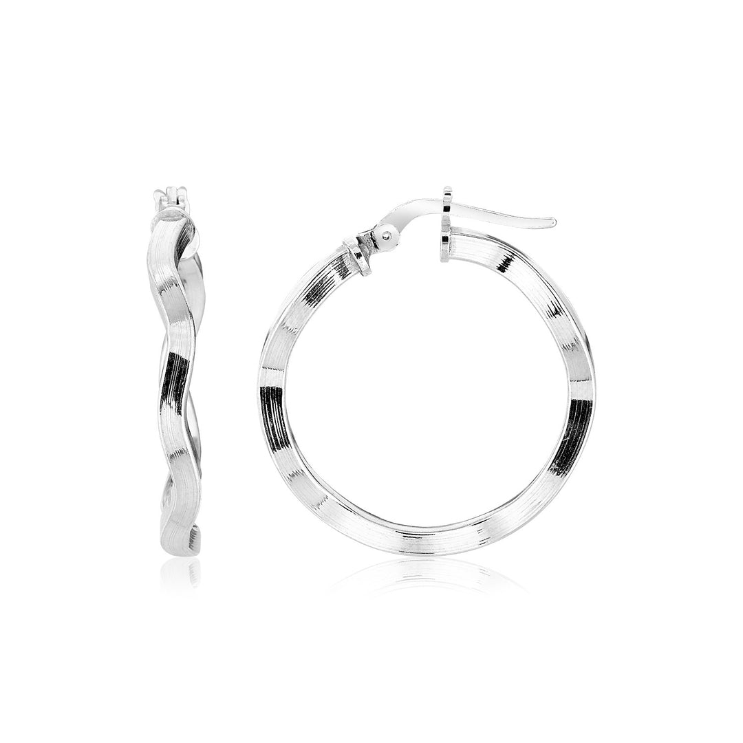 Sterling Silver Round Polished Wavy Profile Hoop Earrings(2x20mm) Earrings