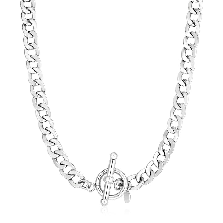 Sterling Silver Polished Wide Link Toggle Necklace Necklaces