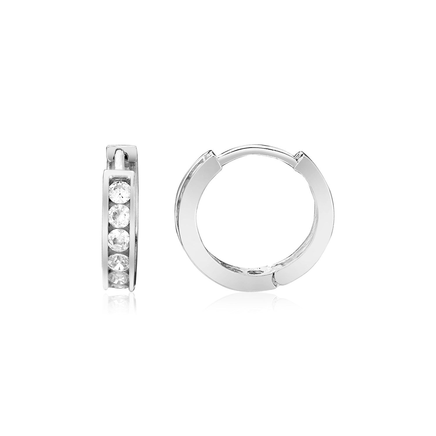 Sterling Silver Petite Hoop Earrings with Cubic Zirconias(3x10mm) Earrings