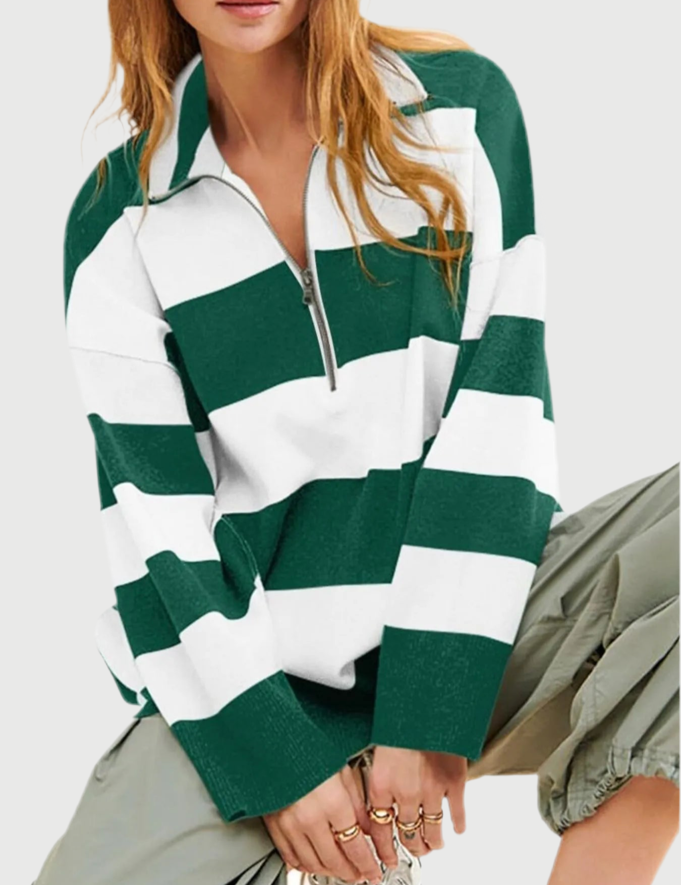 Striped Half-Zip Oversized Sweatshirt | Sweatshirts Daverri Fashions