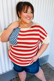 American Flag Jacquard Knit Sweater Top | Daverri Fashions