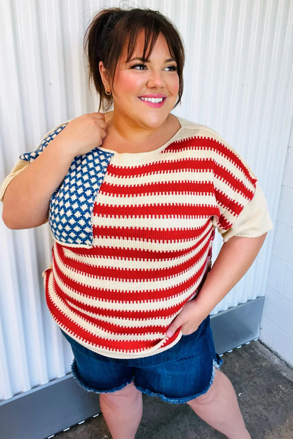 American Flag Jacquard Knit Sweater Top - DAVERRI FASHIONS