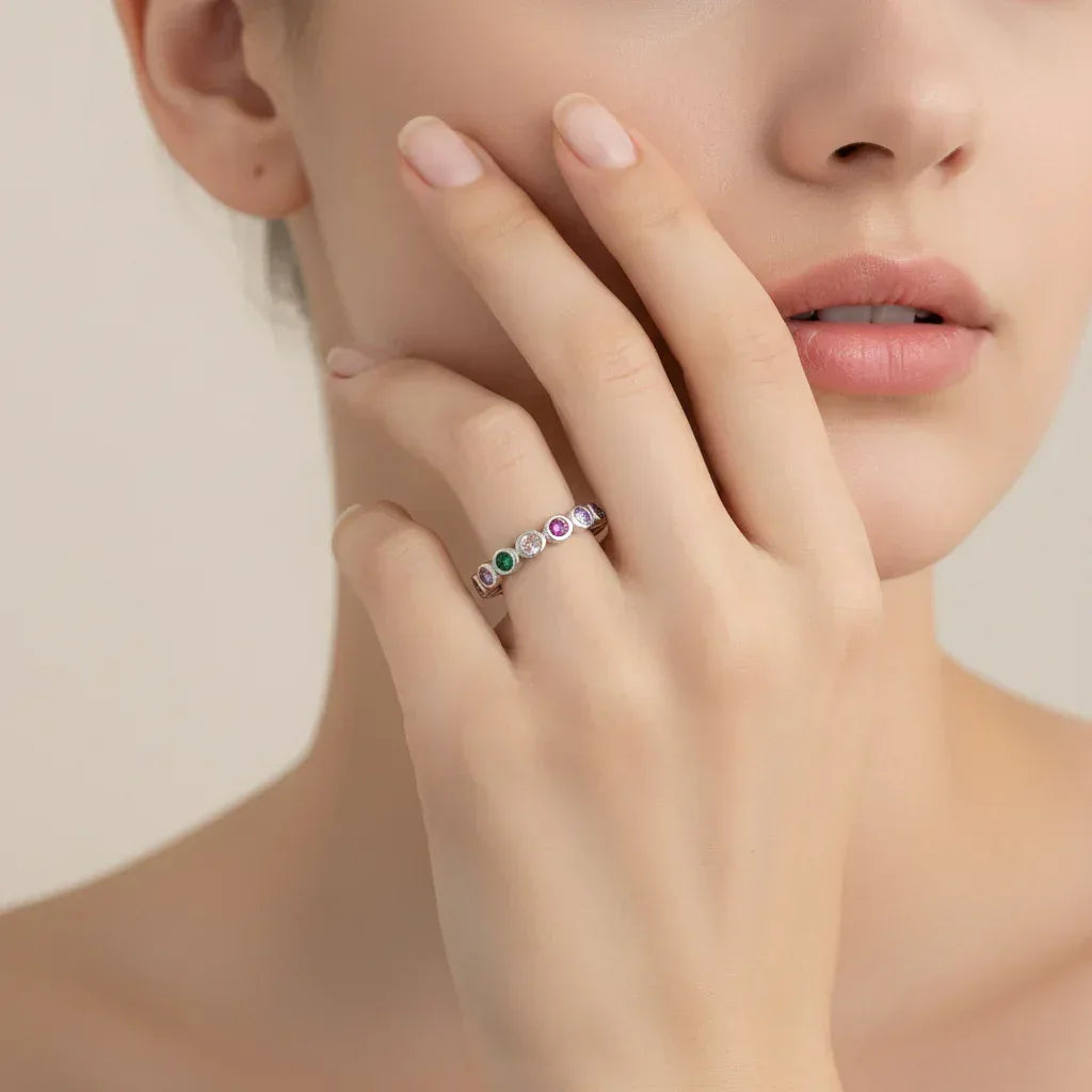 925 Sterling Silver Contrast Zircon Ring - DAVERRI FASHIONS