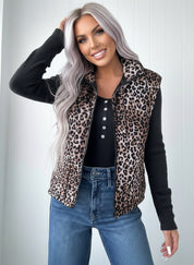 Leopard Quilted Full Zipper Casual Puff Vest | Vest Jackets Daverri Fashions
