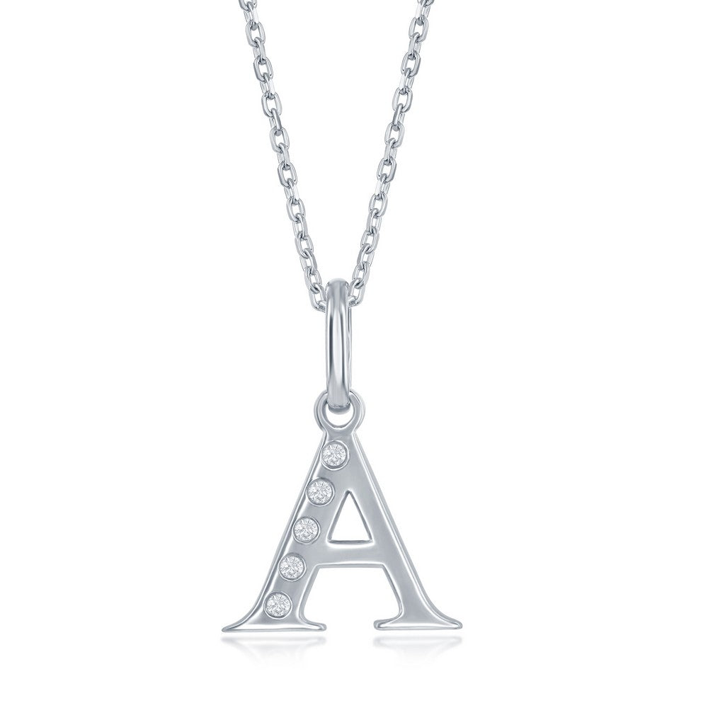 Sterling Silver 0.03cttw Diamond Accent 'A' Initial Pendant w/Chain Necklaces