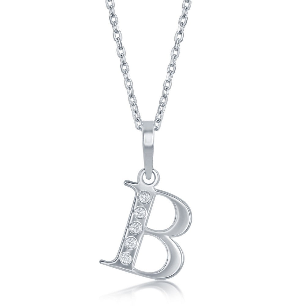 Sterling Silver 0.03cttw Diamond Accent 'B' Initial Pendant w/Chain Necklaces