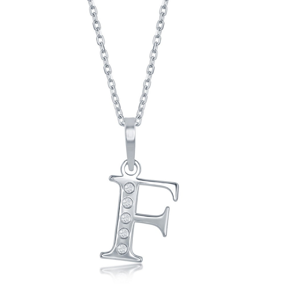 Sterling Silver 0.03cttw Diamond 'F' Initial Pendant w/Chain Necklaces