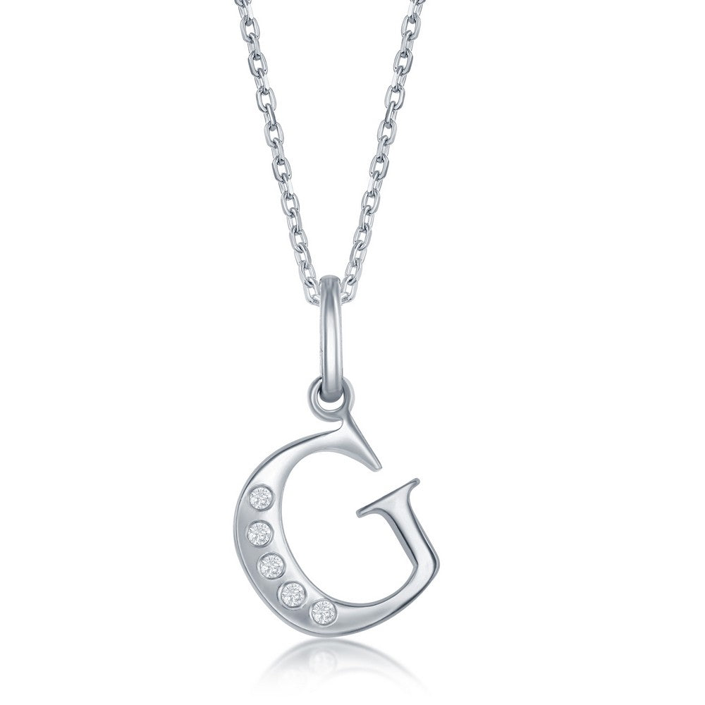 Sterling Silver 0.03cttw Diamond 'G' Initial Pendant w/Chain Necklaces