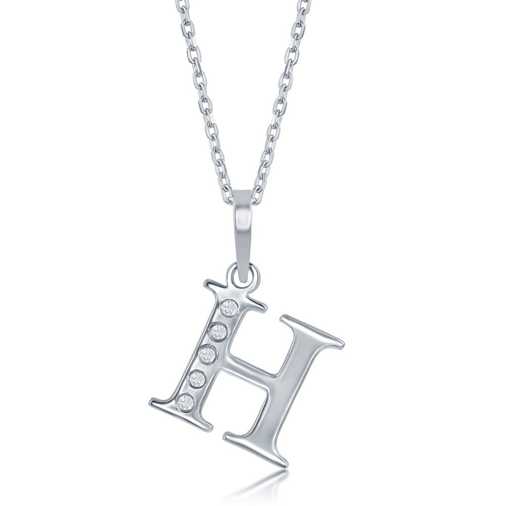 Sterling Silver 0.03cttw Diamond 'H' Initial Pendant w/Chain Necklaces