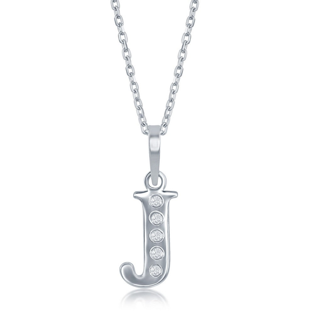 Sterling Silver 0.03cttw Diamond 'J' Initial Pendant W/Chain Necklaces