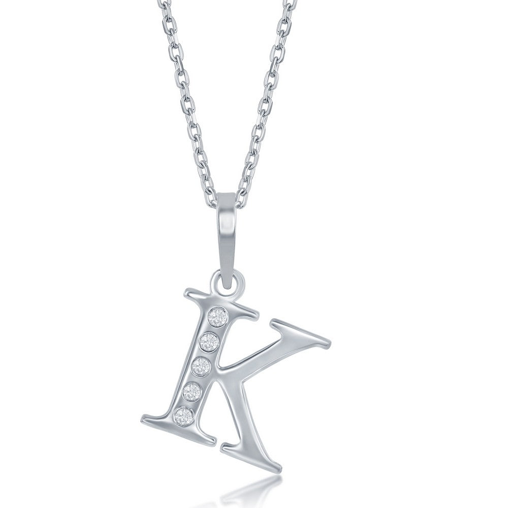 Sterling Silver 0.03cttw Diamond 'K' Initial Pendant W/Chain Necklaces