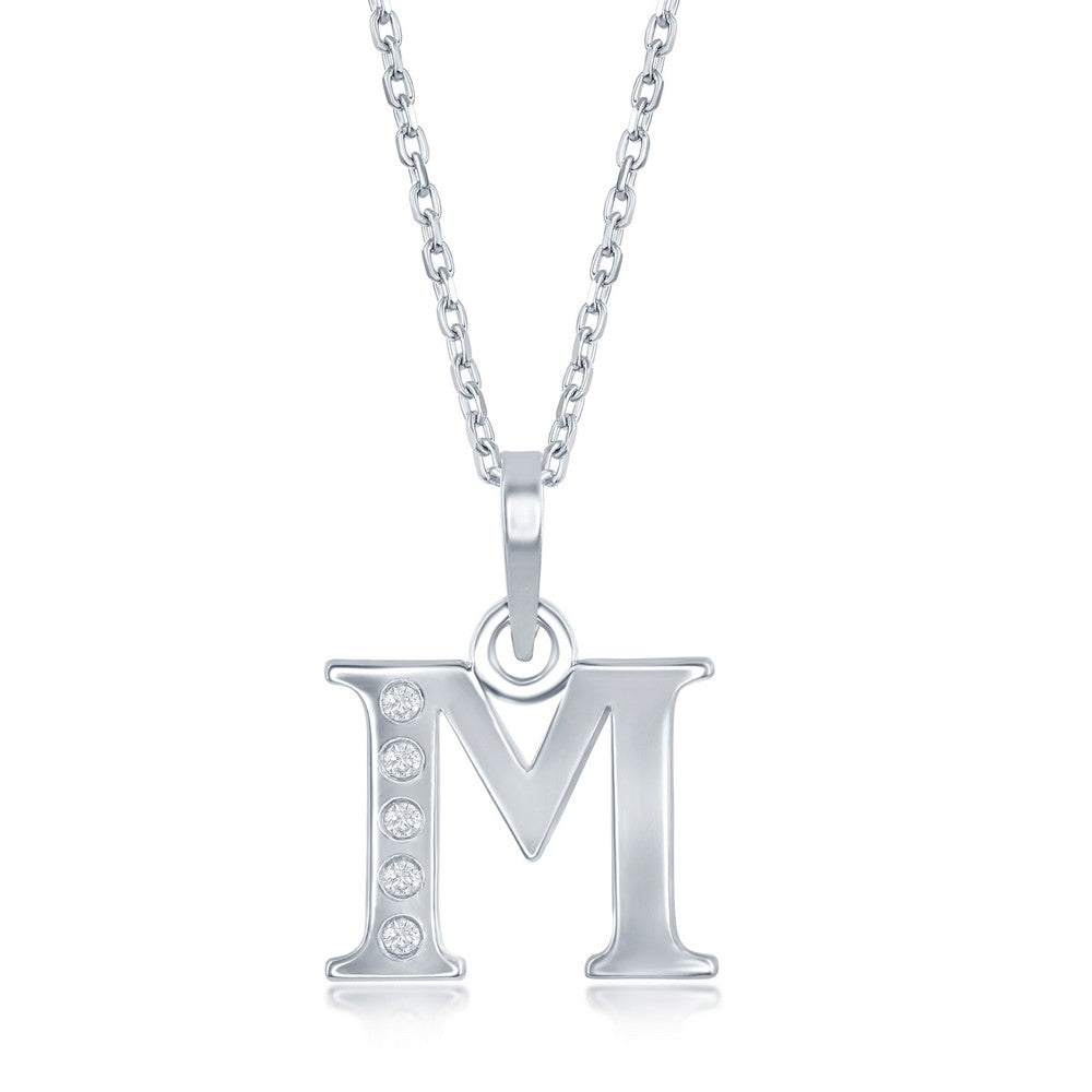 Sterling Silver 0.03cttw Diamond 'M' Initial Pendant w/Chain Necklaces