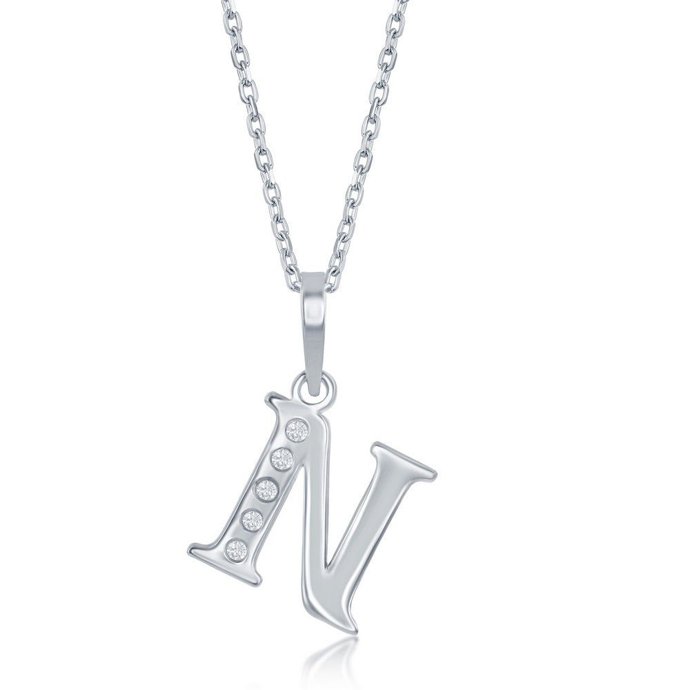 Sterling Silver 0.03cttw Diamond 'N' Initial Pendant w/Chain Necklaces