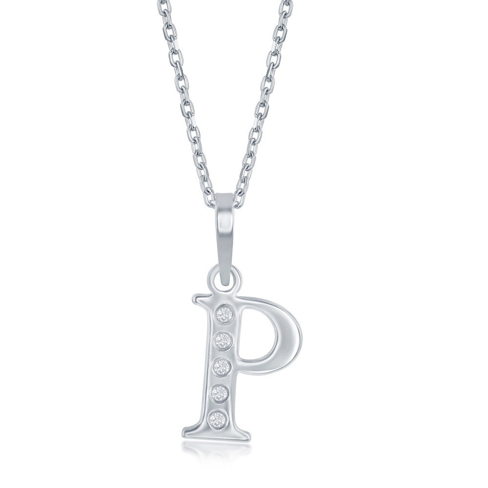 Sterling Silver 0.03cttw Diamond 'P' Initial Pendant w/Chain Necklaces