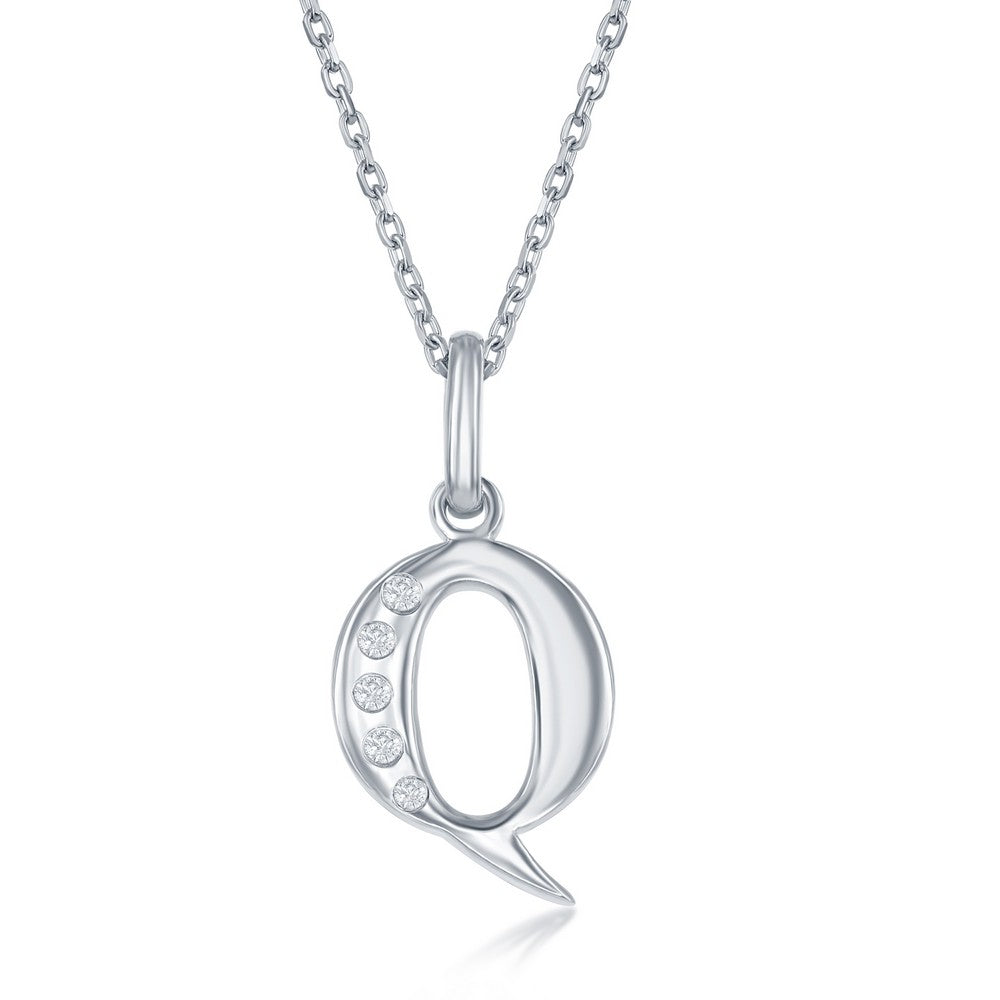 Sterling Silver 0.03cttw Diamond 'Q' Initial Pendant w/Chain Necklaces