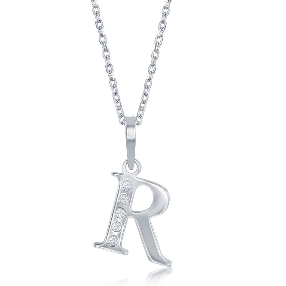 Sterling Silver 0.03cttw Diamond 'R' Initial Pendant w/Chain Necklaces