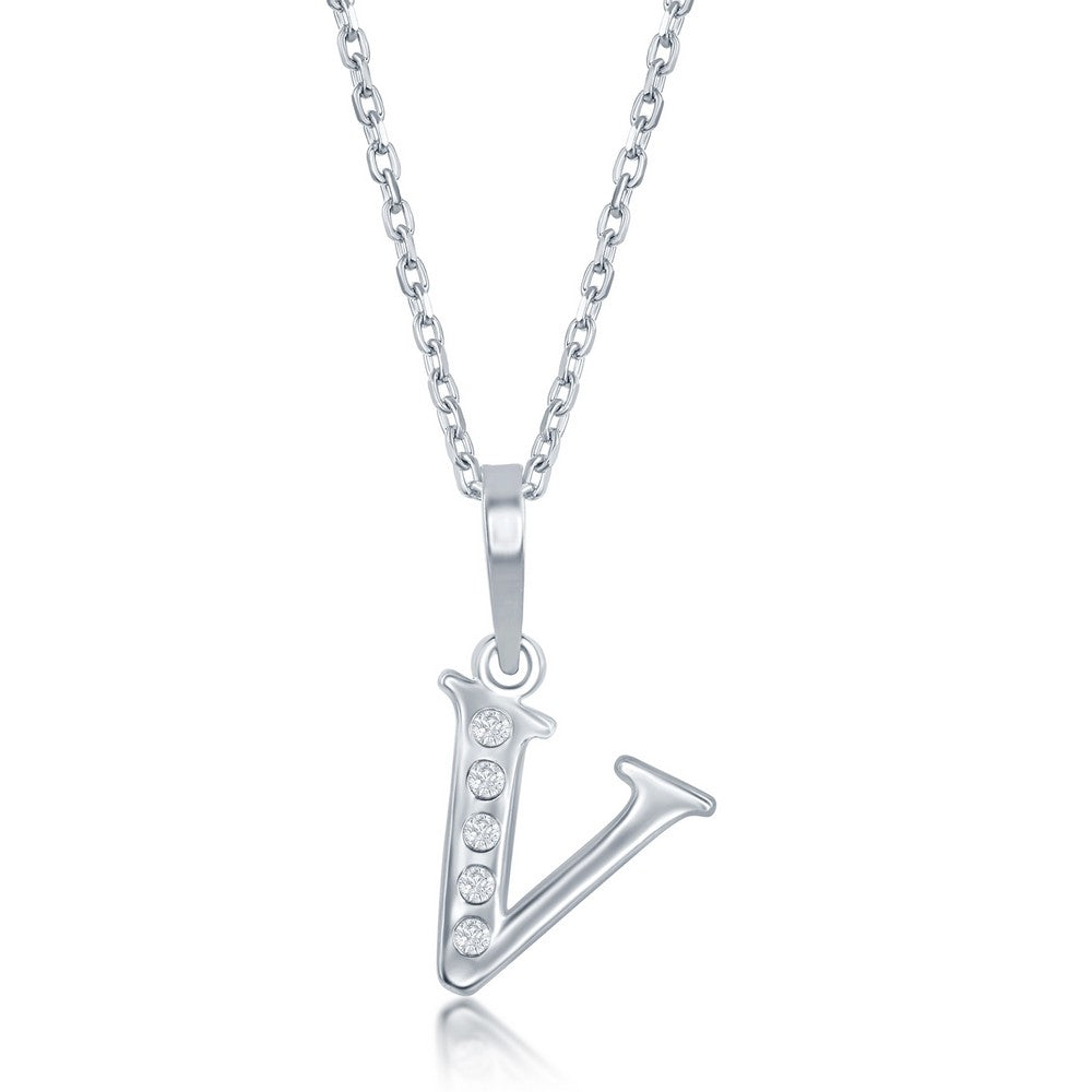 Sterling Silver Diamond "V" Initial Pendant Necklace Necklaces