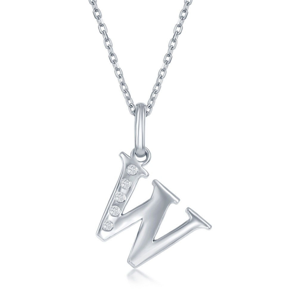 Sterling Silver Diamond "W" Initial Pendant Necklace Necklaces