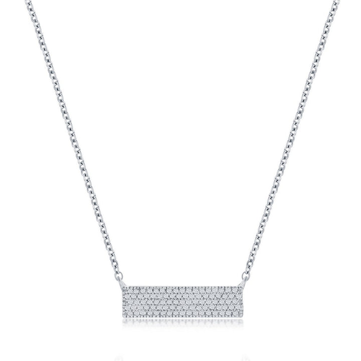 Sterling Silver Rectangle Bar Diamond Necklace Necklaces