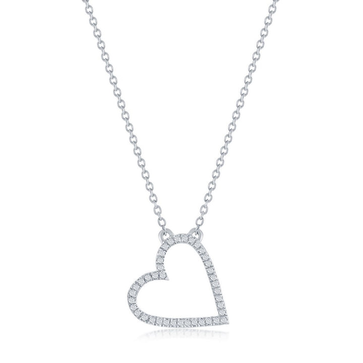 Sterling Silver Open Heart Diamond Necklace Necklaces