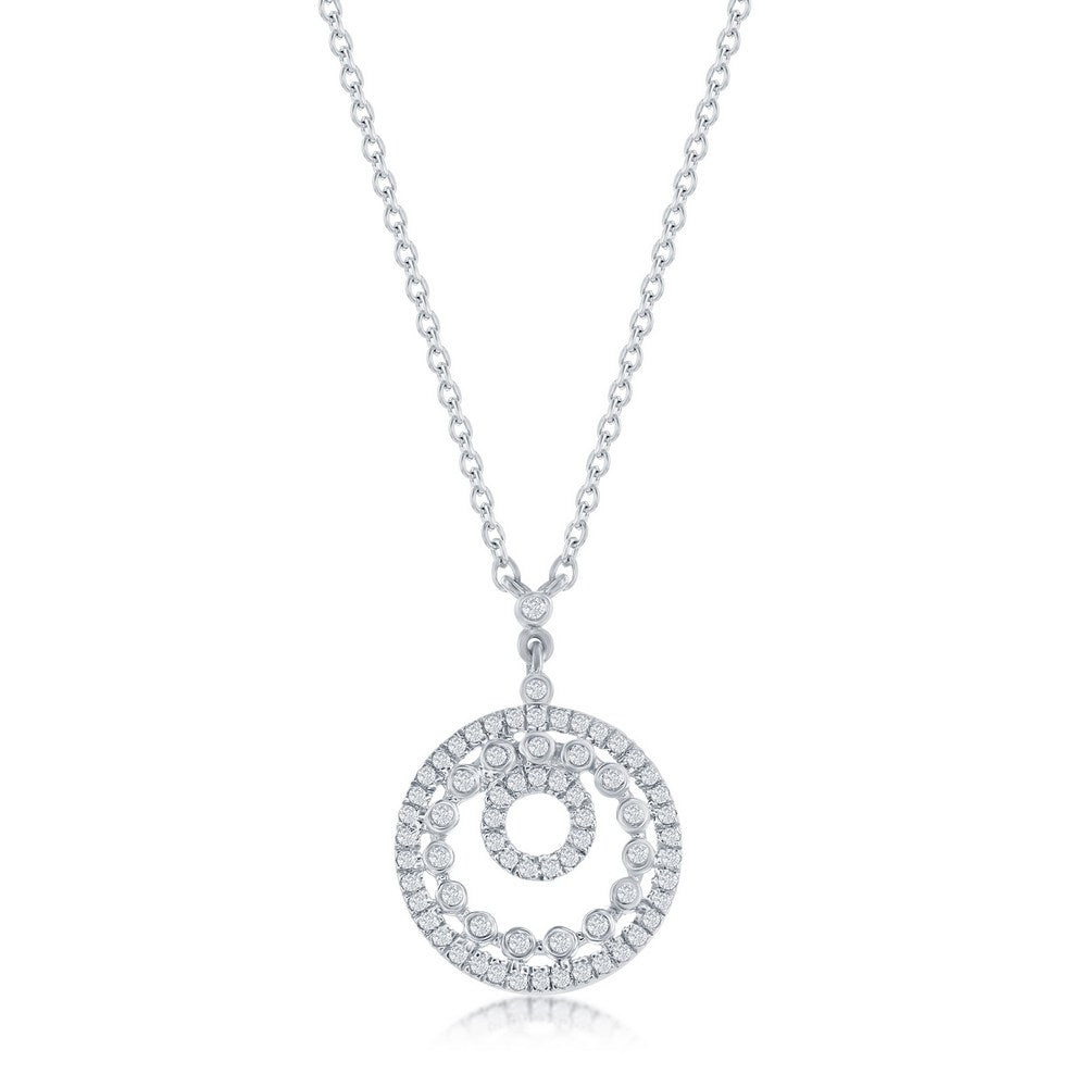 Sterling Silver, Open Circles Diamond Necklace - (68 Stones) Necklaces