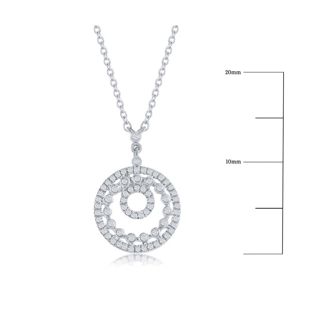 Sterling Silver, Open Circles Diamond Necklace - (68 Stones) Necklaces