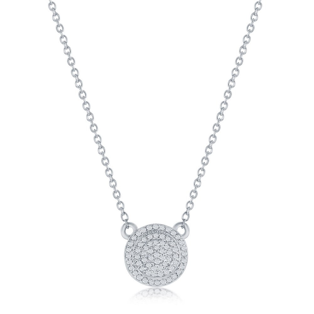 Sterling Silver Round Halo Diamond Necklace Necklaces