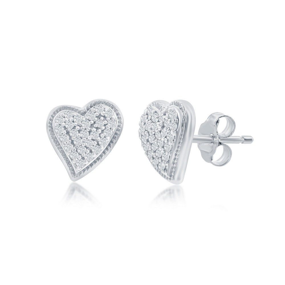 Sterling Silver Heart Diamond Stud Earrings - (50 Stones) Earrings