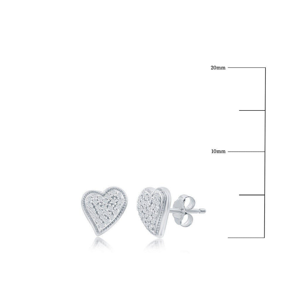 Sterling Silver Heart Diamond Stud Earrings - (50 Stones) Earrings