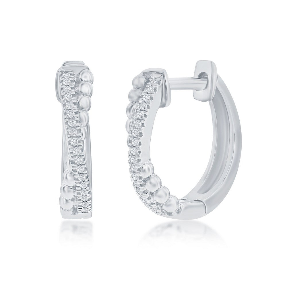 Sterling Silver,15mm 'X' Design Diamond Hoop Earrings - (36 Stones) Earrings