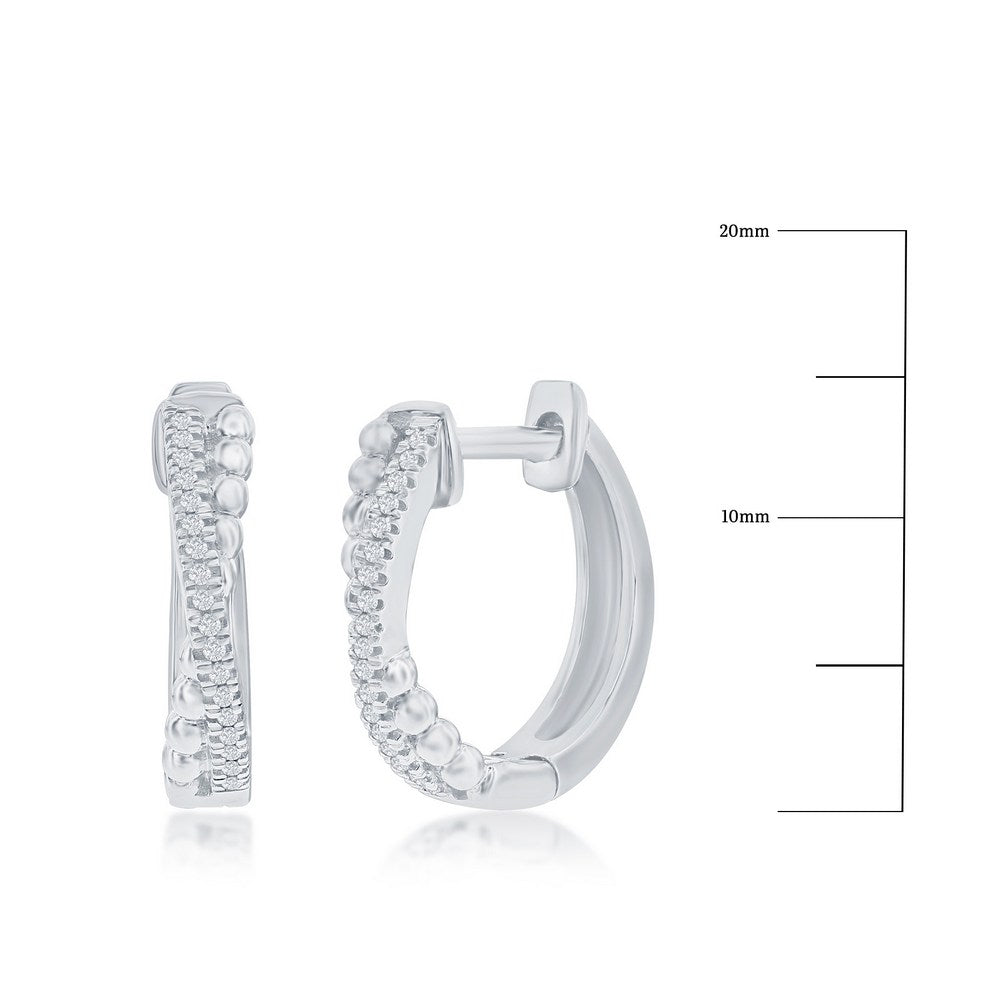 Sterling Silver,15mm 'X' Design Diamond Hoop Earrings - (36 Stones) Earrings